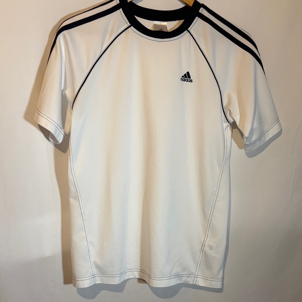 3/$20 Bundle & Save! adidas White Tee with Black Trim and Shoulder Stripes